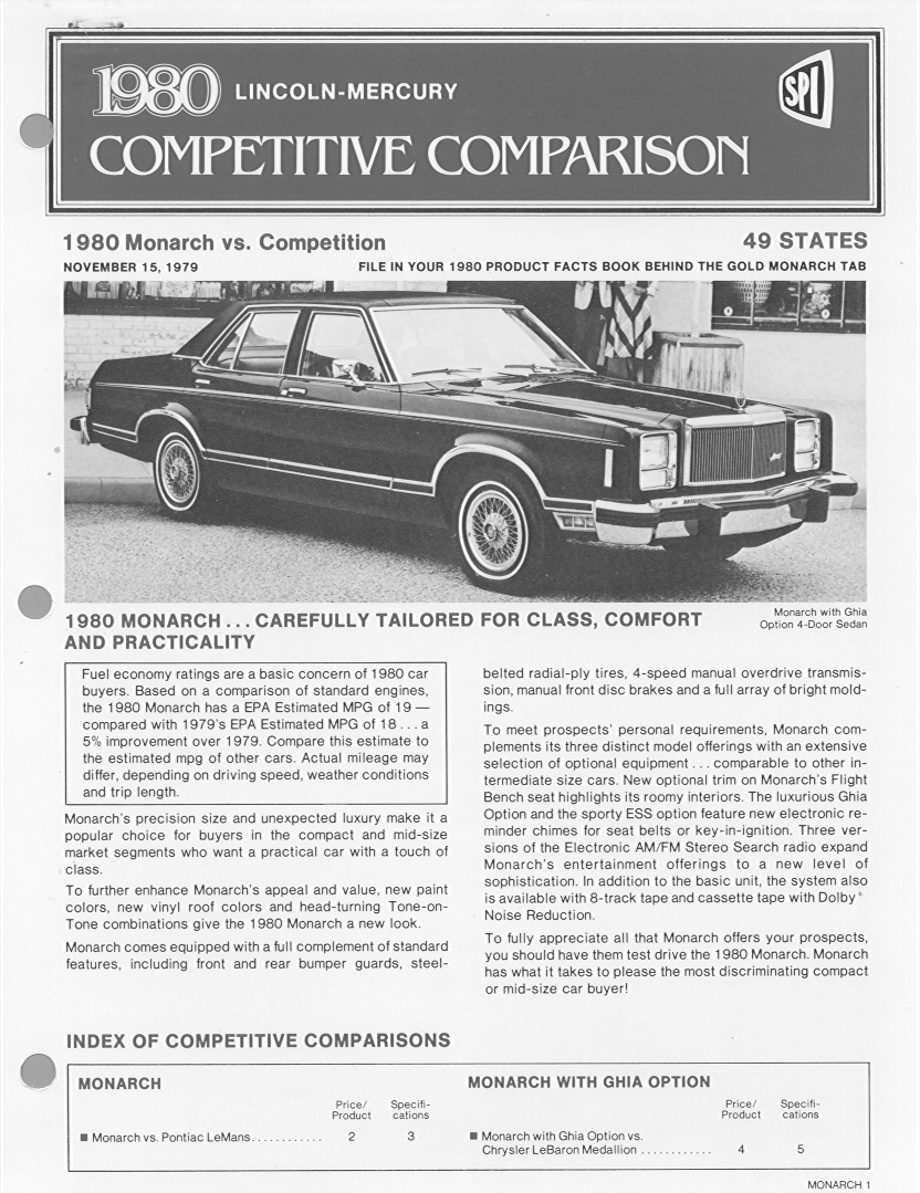 1980 Mercury Monarch Comparison Sheets Page 5